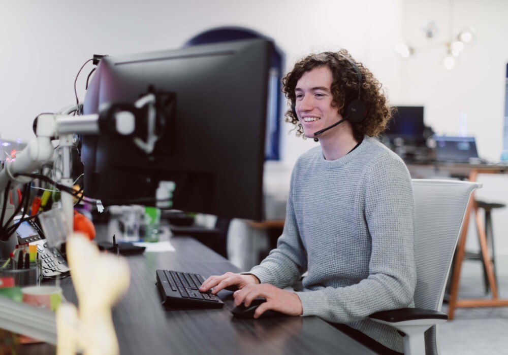 Woman on the phone giving customer support